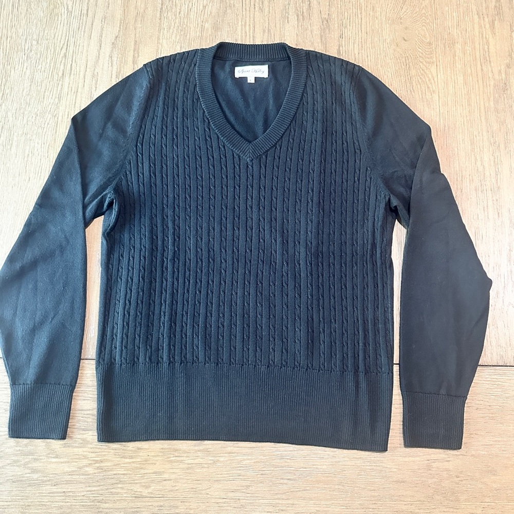 Sport Haley Cable Knit V-Neck Sweater Size Large Black - Picture 2 of 7